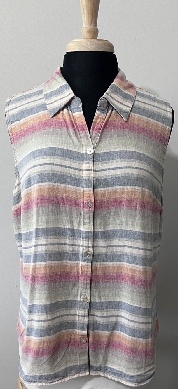 Christopher & Banks XL Luxe Southwest Western Linen Cotton Sleeveless Blouse Top